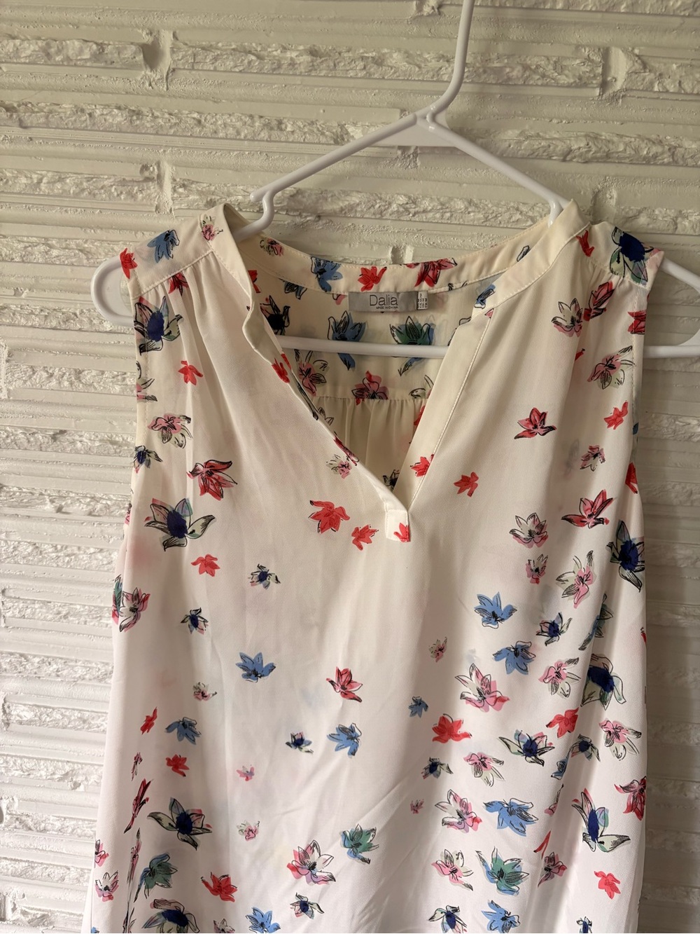 Dalia White Floral Tank Top with Red, Blue, Pink and Green Flowers